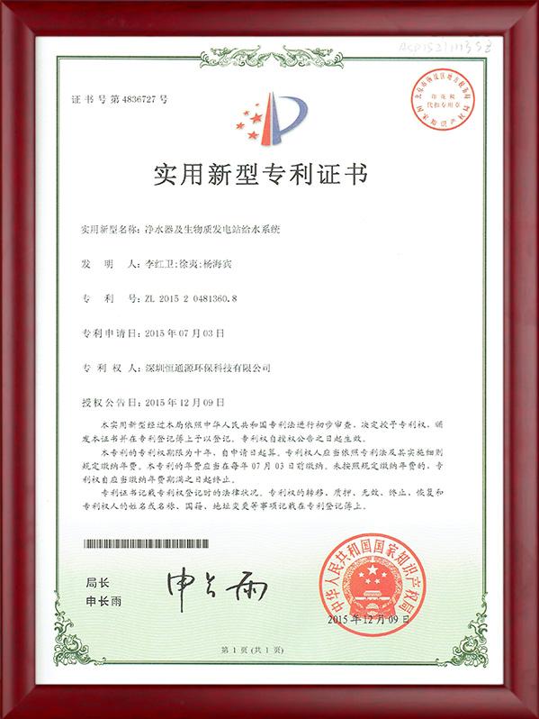 淨水器及（jí）生物（wù）質發電站給水（shuǐ）係統專利