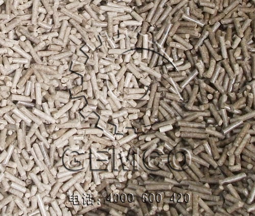 420型飼料顆粒機製（zhì）出顆粒成（chéng）品效果：