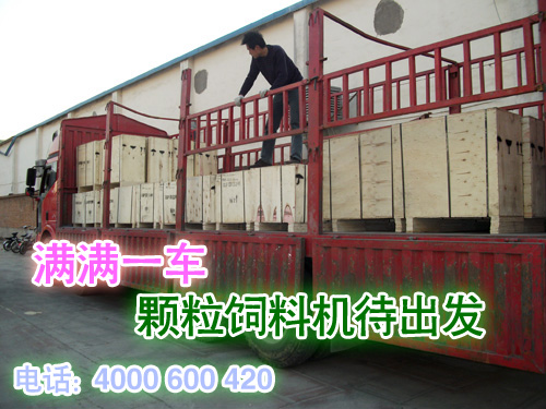 小型家用顆(kē)粒(lì)飼(sì)料機已經裝車(chē)完畢準備(bèi)發貨